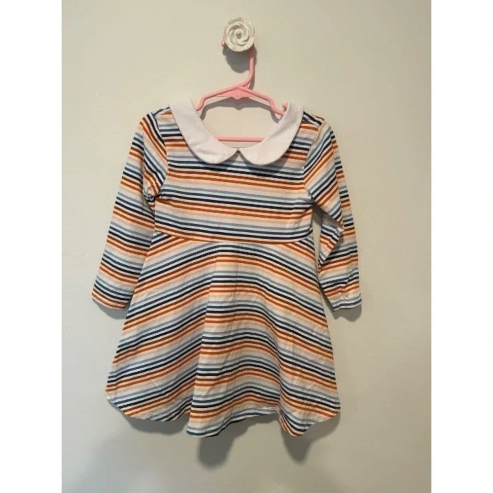 Stitchy Fish 2T Striped Dress Fall Colors Collar EEUC